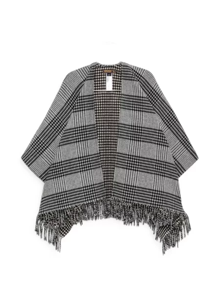 Poncho Woolrich cu franjuri în carouri gri