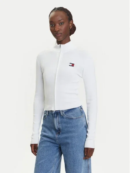 Жилетка Tommy Jeans дамска от лека материя бяло