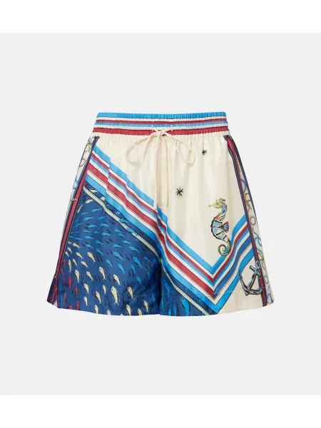 Pantaloni scurți Alemais din satin cu imagine alb