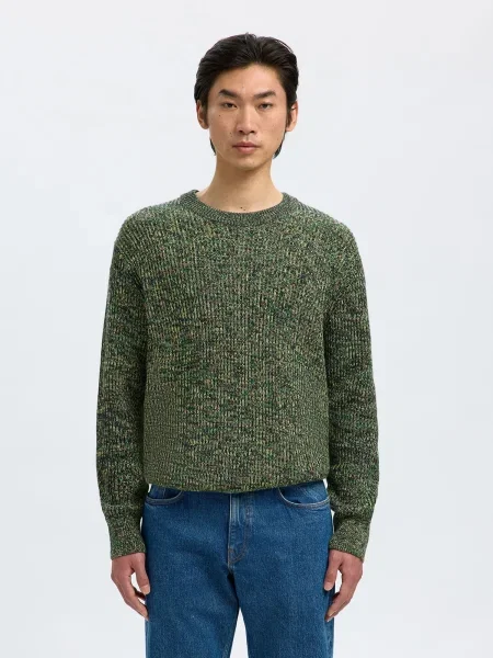 SELECTED Pulover SLHTILUM / albastru noapte / verde bej