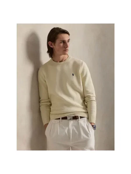 Sweter z dzianiny z prążkowanymi wykończeniami Polo Ralph Lauren beżowy