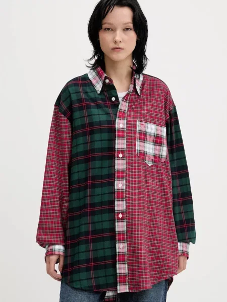 Koszula Tommy Jeans w kratkę zielona