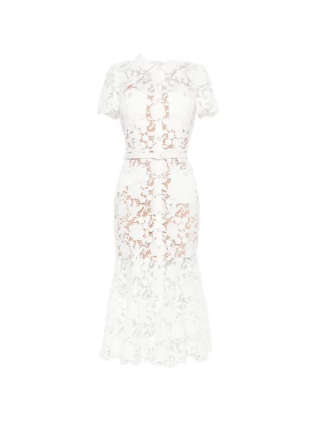 Rochie midi Self-portrait din dantelă până la genunchi de costum alb