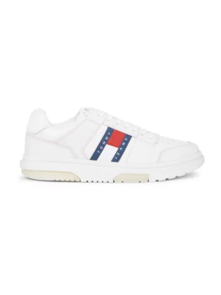 Trampki Tommy Hilfiger skórzane z nadrukiem wiązane białe