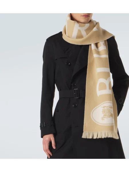 Vlnený šál Burberry s autogramom béžová