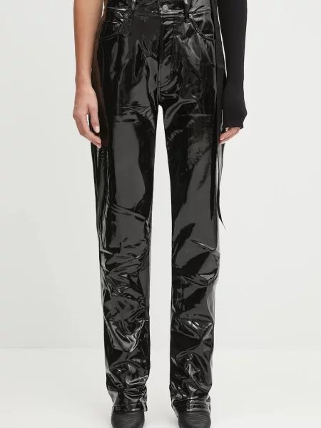 Fiorucci pantaloni Stretch Vinyl Straight Fit evazați high waist negru