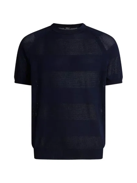 Tricou Kiton cu dungi cu decolteu rotund ajurat albastru