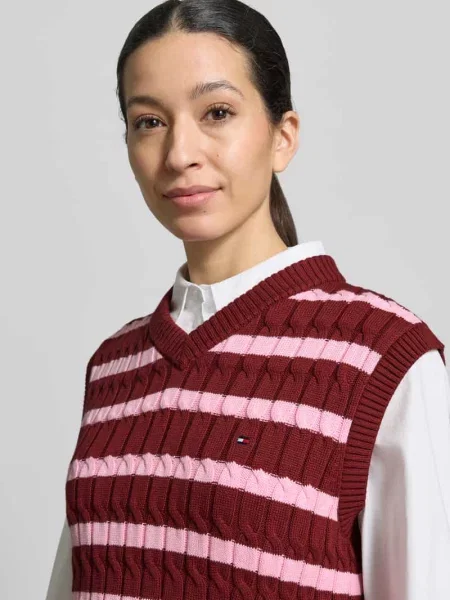 Sweter bez rękawów o kroju slim fit z czystej bawełny Tommy Hilfiger bordowy