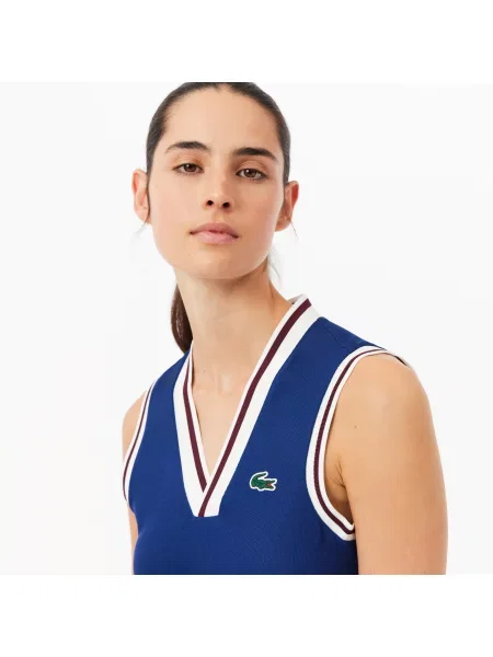 Lacoste Sukienka Z Dekoltem V Bez Rękawów Flare Fit granatowa
