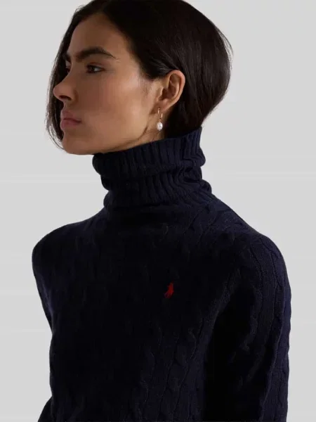 Sweter Polo Ralph Lauren wełniany z długim rękawem granatowy