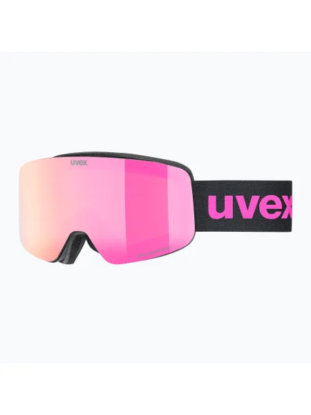 Detské lyžiarske okuliare UVEX Pwdr FM black matt/mirror pink green clear čierna