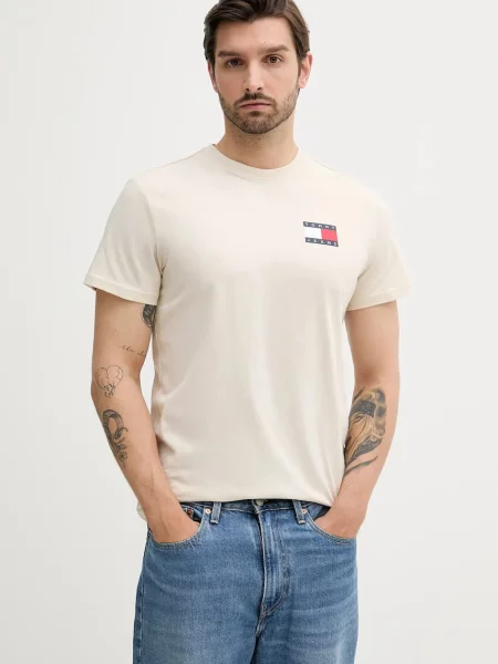 Тениска Tommy Jeans с принт бежово