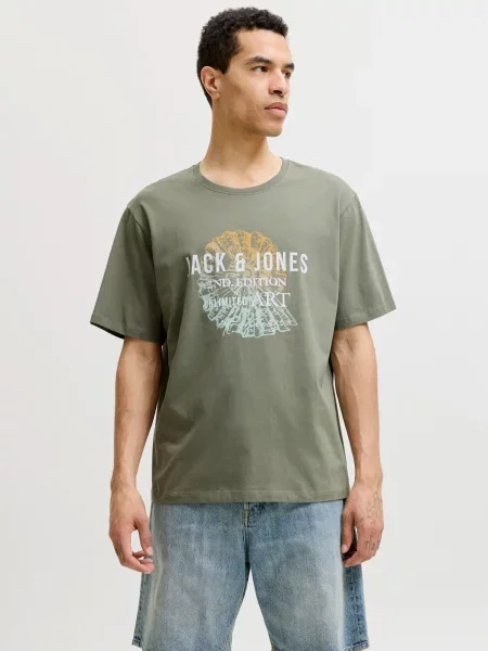 JACK & JONES Tričko JJGRADIENT farby bahna / svetlooranžová / biela sivá