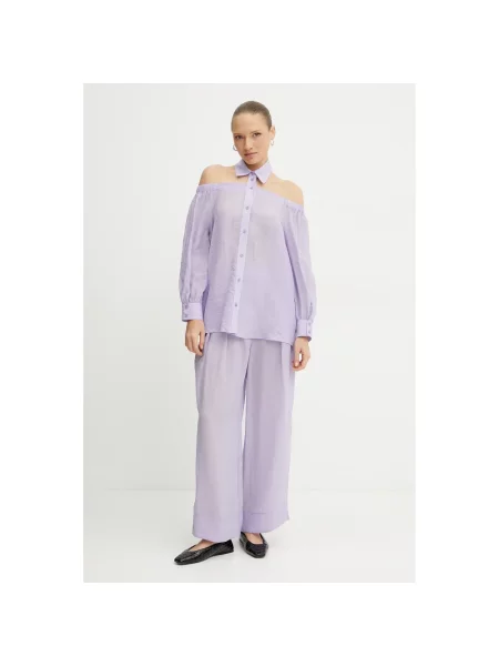 Patrizia Pepe spodnie szerokie high waist fioletowy