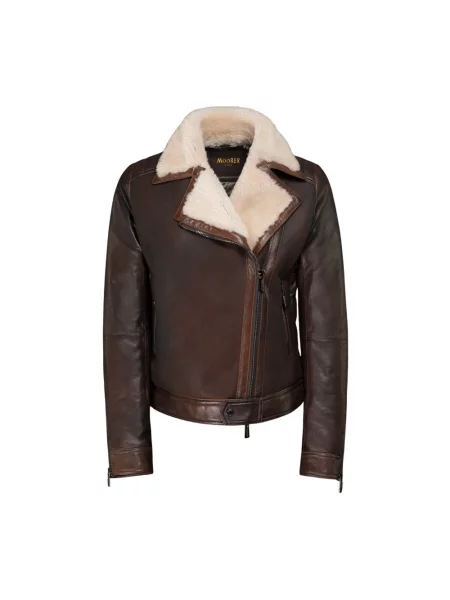 Kurtka skórzana Moorer biker brązowa