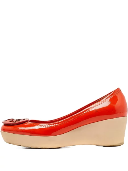 Pantofi cu toc Tory Burch din piele cu pană portocaliu