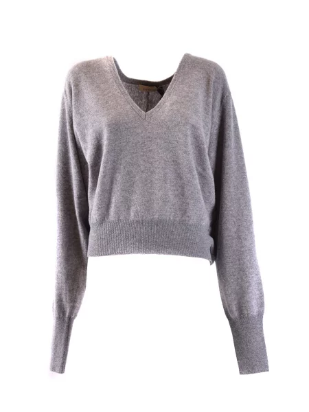 Sweter Laneus z dekoltem w serek szary