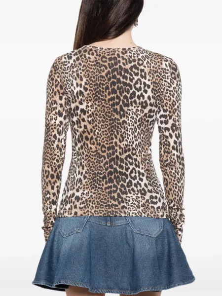 Tricou Ganni cu imagine cu model leopard cu nervuri