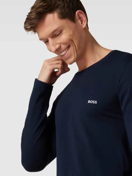 Bluzka z długim rękawem i okrągłym dekoltem w zestawie 3 szt. model ‘Classic’ Boss granatowa