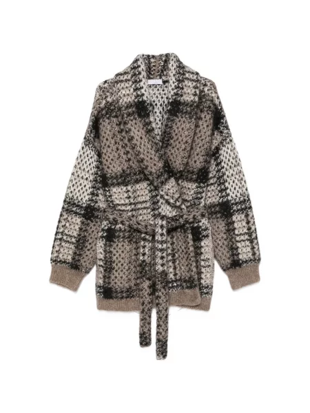 Cardigan Brunello Cucinelli cu paiete în carouri maro