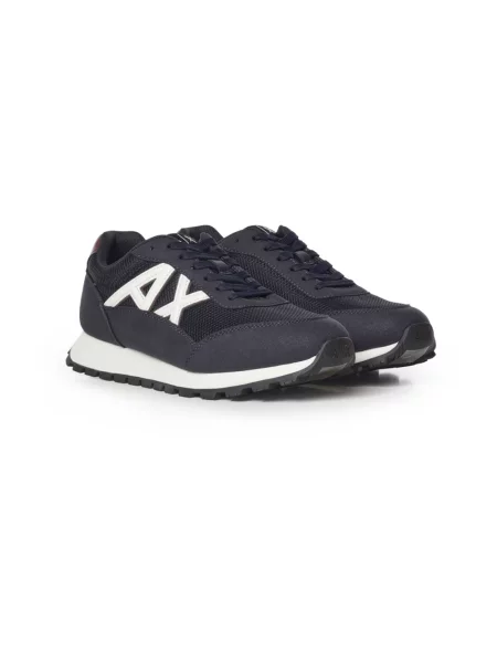 Sneakersy Armani Exchange sznurowane koronkowe z logo niebieskie