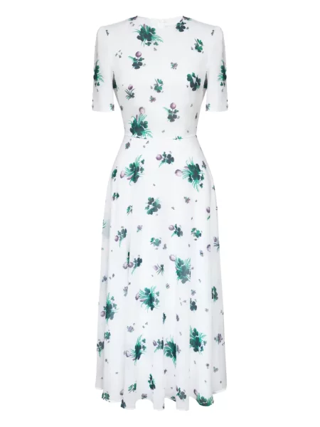 Rochie midi Post Meridiem cu model floral cu imagine până la genunchi alb