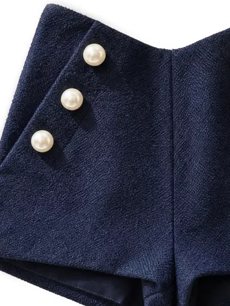 Pantaloni scurți Edward Achour Paris cu perle din tweed albastru