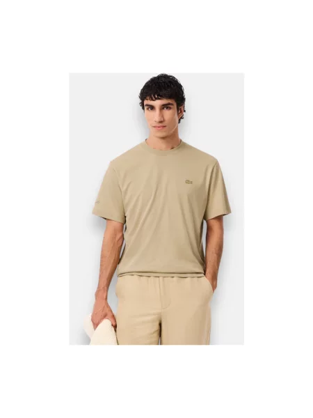 Koszulka Lacoste Embroidered Signature z krótkim rękawem S beżowa
