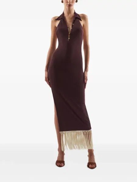 Gulerat rochie midi Taller Marmo cu franjuri maro