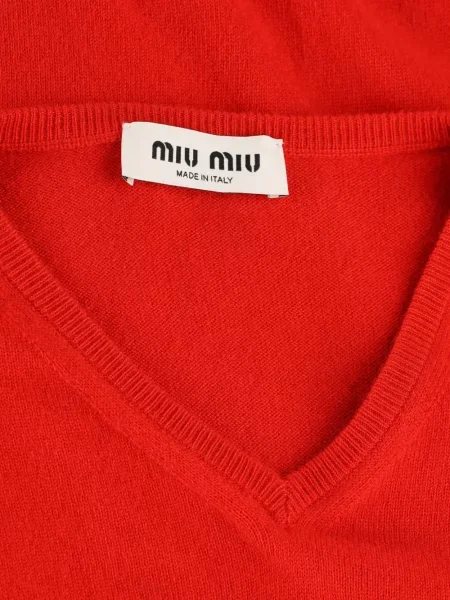 Džemper Miu Miu s vezom s V-izrezom crvena
