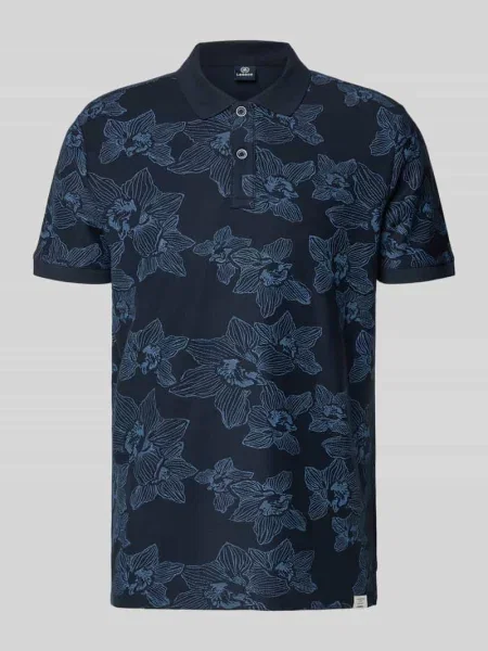 Koszulka polo o kroju slim fit z kwiatowym nadrukiem allover Lerros granatowa