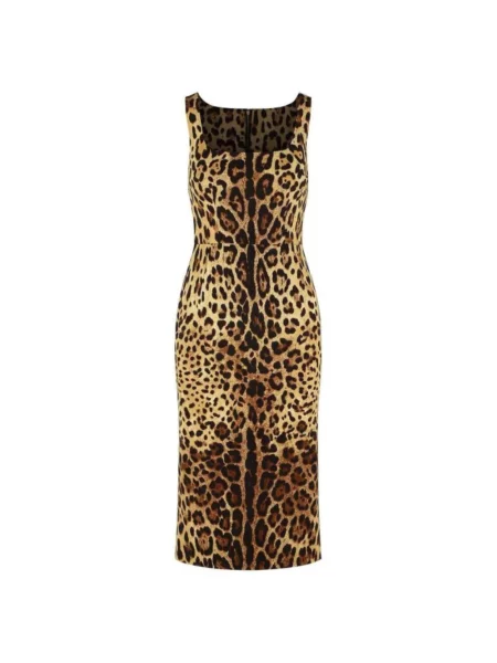 Sukienka Dolce And Gabbana bez rękawów z nadrukiem brązowa