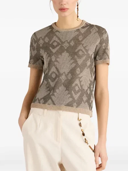 Top Momoni żakardowy brązowy