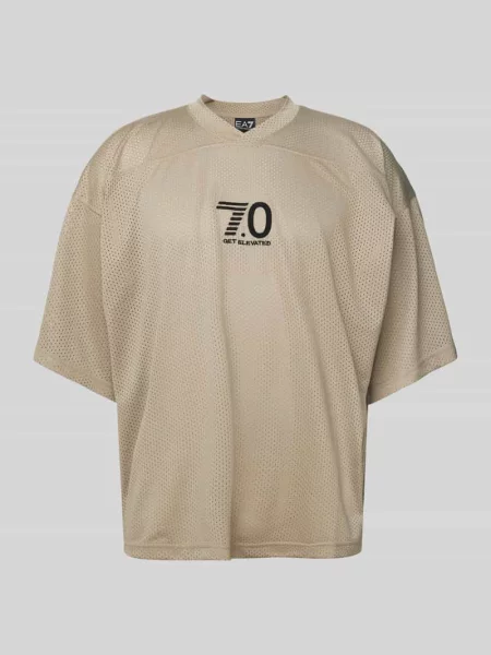 Koszulka z wyhaftowanym napisem model ‘TRAIN Ea7 Emporio Armani beżowa