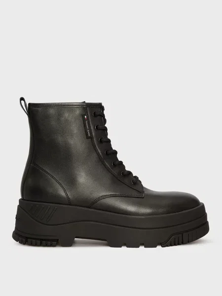 Кожаные ботинки Tommy Jeans на шнуровке черные