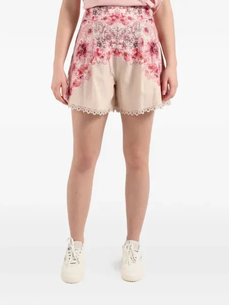 Pantaloni scurți Amosa cu model floral din dantelă roz