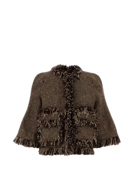 Geacă Sacai cu franjuri din tweed maro