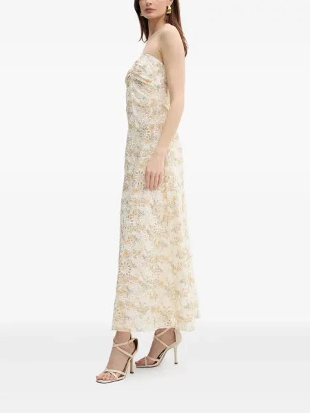 Rochie maxi Bardot cu model floral de costum