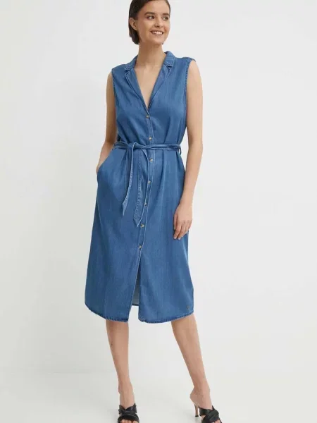 Pepe Jeans rochie MAGGIE midi drept albastru