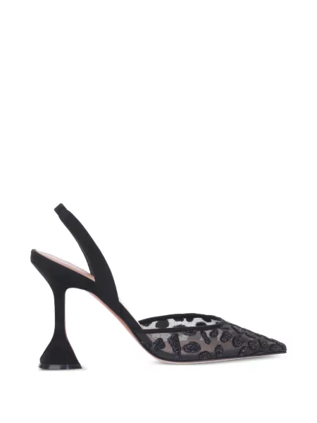 Pantofi cu toc Amina Muaddi cu imagine cu model leopard plasă negru