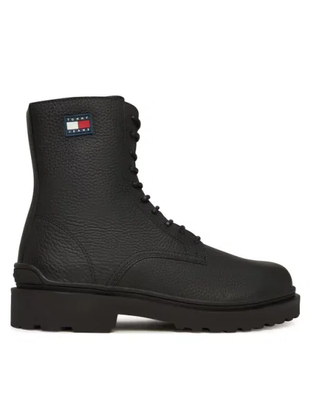 Škornji Tommy Jeans s čipko črna