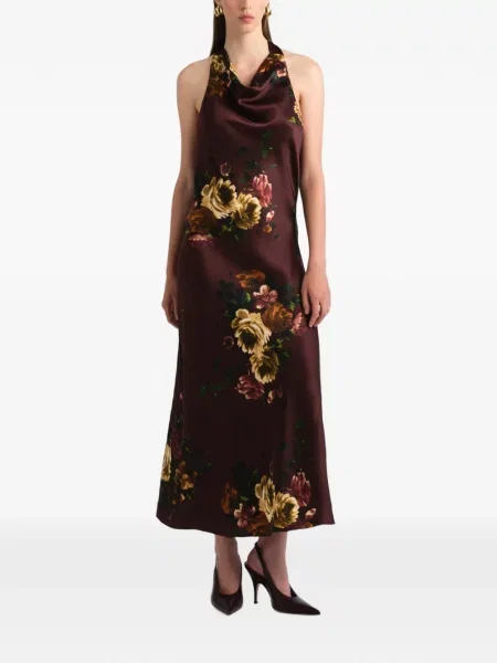 Rochie maxi Cara Cara de mătase cu model floral cu imagine roșu