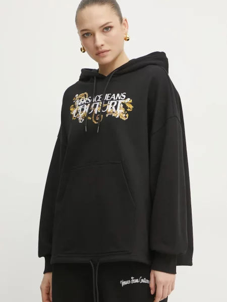 Versace Jeans Couture hanorac de femei cu glugă cu imprimeu negru