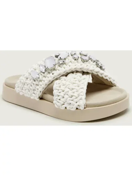 INUIKII Șlapi WOVEN STONES | piele întoarsă alb