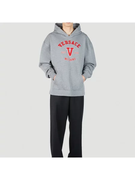 Bluza z kapturem Versace z logo szara
