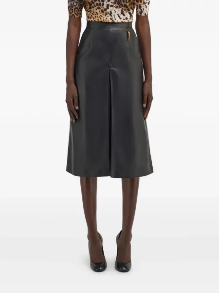 Fustă din piele Roberto Cavalli plisată până la genunchi negru