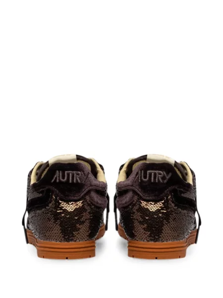 Sneakerși Autry cu paiete de catifea maro