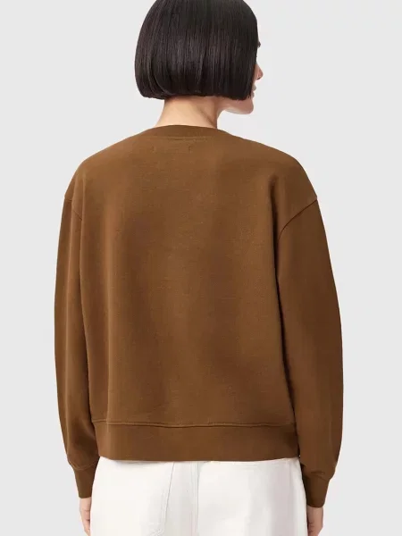 Bombažen pulover AllSaints LUCK rjava