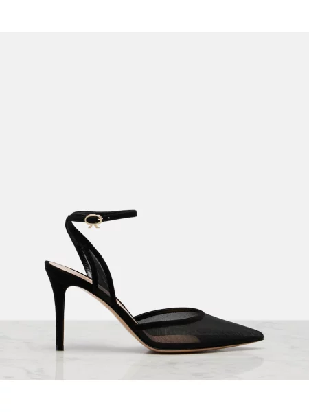 Pantofi cu toc Gianvito Rossi din piele de căprioară slingback negru