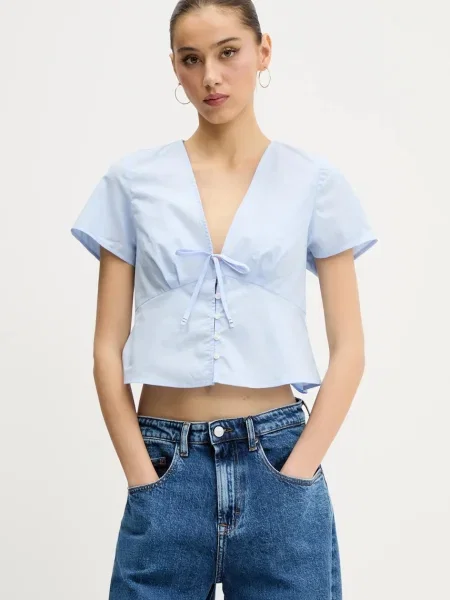 Риза Tommy Jeans дамска със стандартна кройка синьо